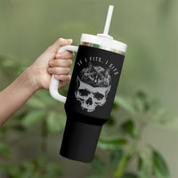 If I Fits I Sits Funny Cat in Skull Tumbler With Handle Dark Aesthetic Goth Cat Lover Gift for Macabre and Meme Fans