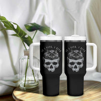If I Fits I Sits Funny Cat in Skull Tumbler With Handle Dark Aesthetic Goth Cat Lover Gift for Macabre and Meme Fans
