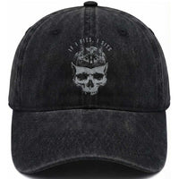 If I Fits I Sits Funny Cat in Skull Washed Cotton Baseball Cap Dark Aesthetic Goth Cat Lover Gift for Macabre and Meme Fans