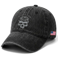 If I Fits I Sits Funny Cat in Skull Washed Cotton Baseball Cap Dark Aesthetic Goth Cat Lover Gift for Macabre and Meme Fans