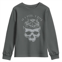 If I Fits I Sits Funny Cat in Skull Youth Sweatshirt Dark Aesthetic Goth Cat Lover Gift for Macabre and Meme Fans