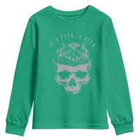 If I Fits I Sits Funny Cat in Skull Youth Sweatshirt Dark Aesthetic Goth Cat Lover Gift for Macabre and Meme Fans