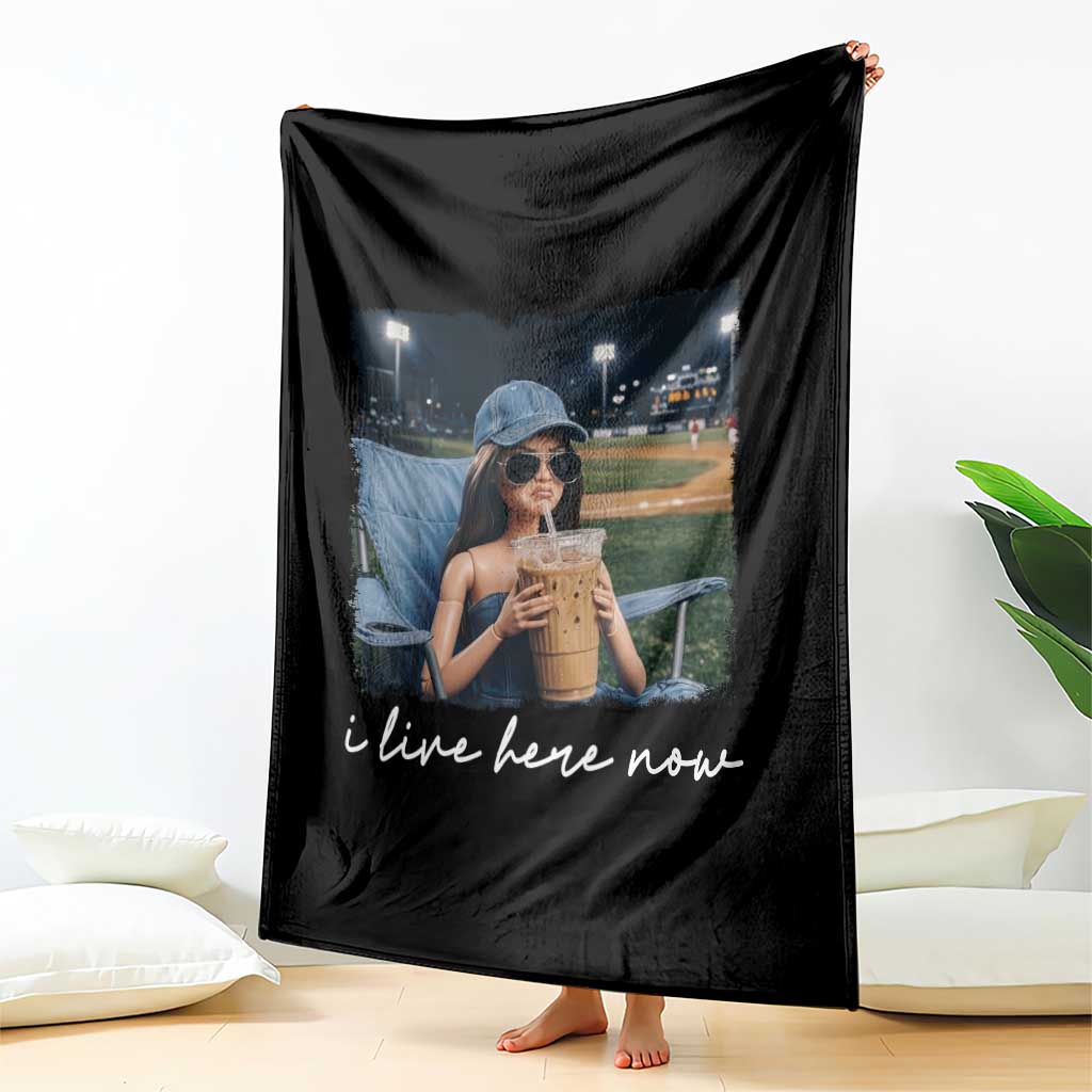 I Live Here Now Funny Doll Face Meme Baseball Lover Throw Blanket Game Day Reaction Sports Fan Gift