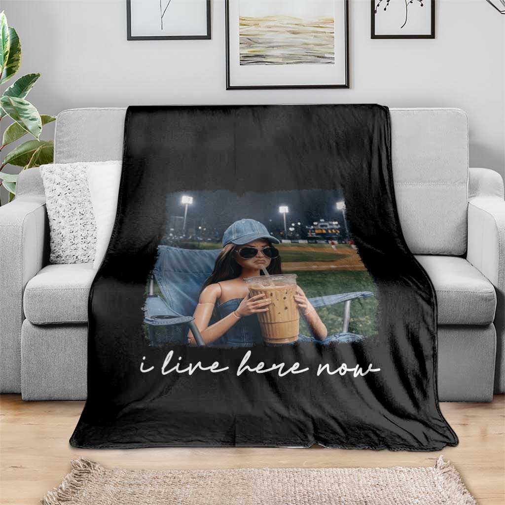 I Live Here Now Funny Doll Face Meme Baseball Lover Throw Blanket Game Day Reaction Sports Fan Gift