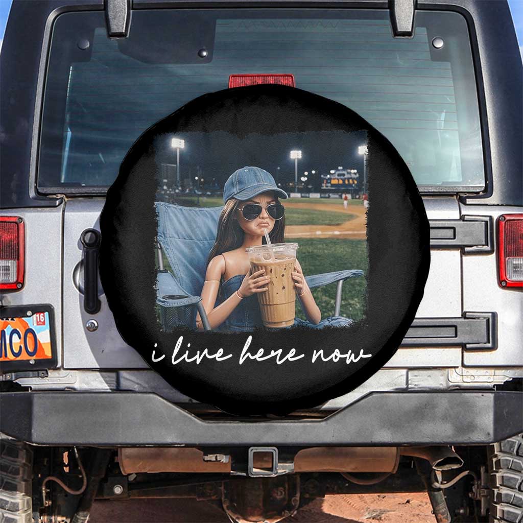 I Live Here Now Funny Doll Face Meme Baseball Lover Spare Tire Cover Game Day Reaction Sports Fan Gift
