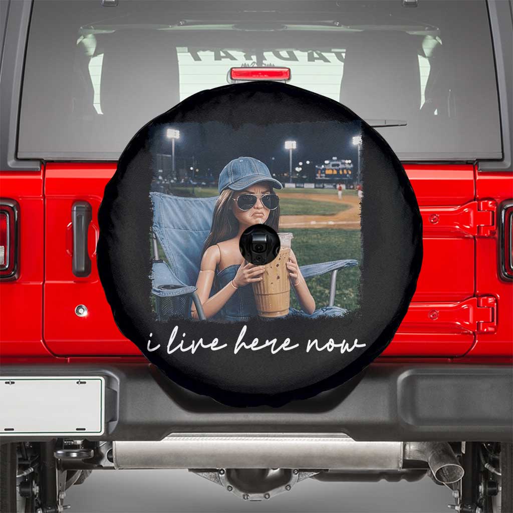 I Live Here Now Funny Doll Face Meme Baseball Lover Spare Tire Cover Game Day Reaction Sports Fan Gift