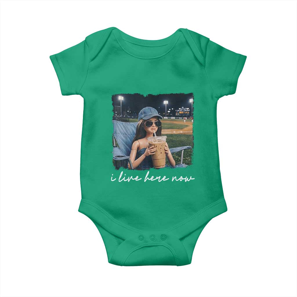 I Live Here Now Funny Doll Face Meme Baseball Lover Baby Onesie Game Day Reaction Sports Fan Gift