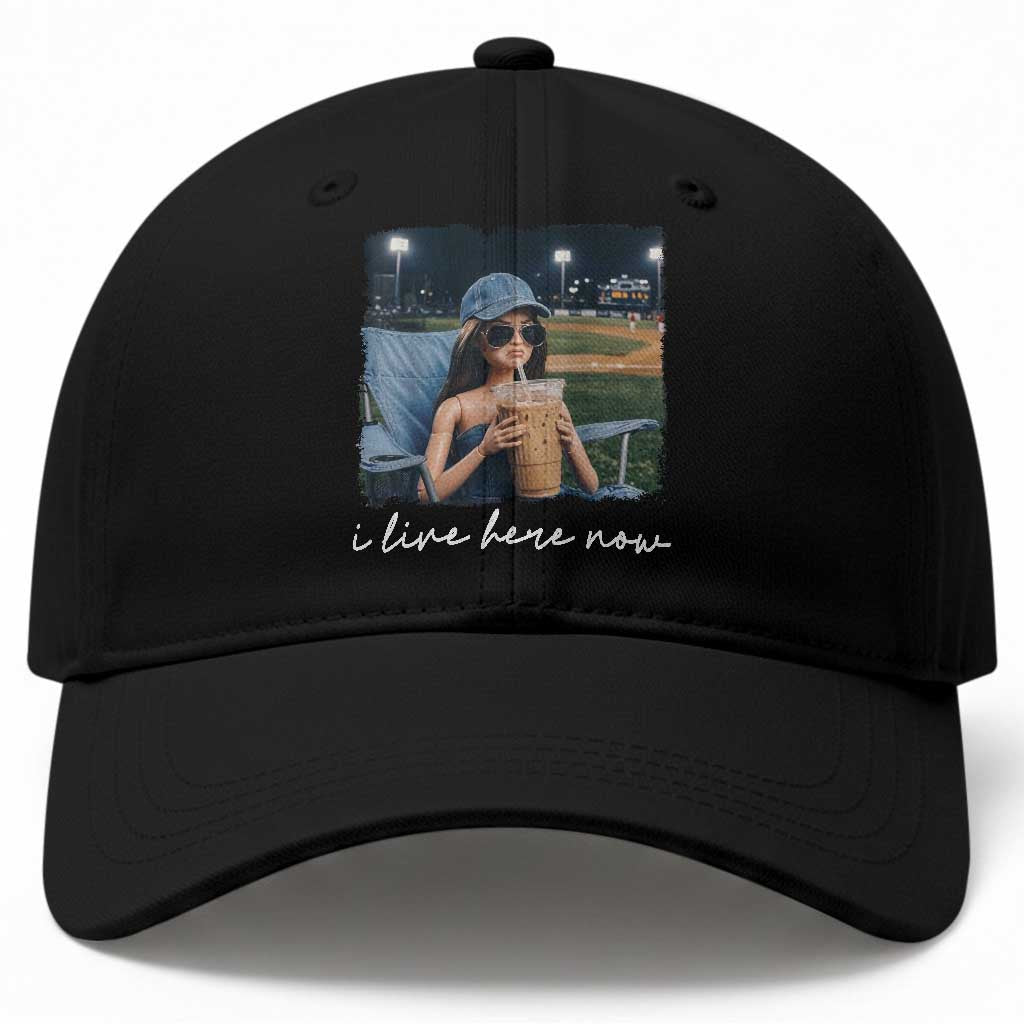 I Live Here Now Funny Doll Face Meme Baseball Lover Baseball Cap Game Day Reaction Sports Fan Gift