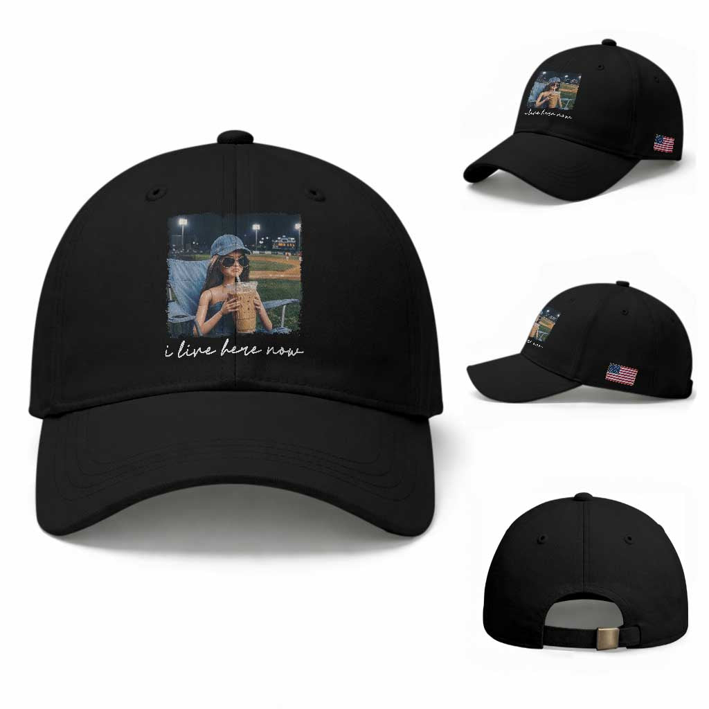 I Live Here Now Funny Doll Face Meme Baseball Lover Baseball Cap Game Day Reaction Sports Fan Gift