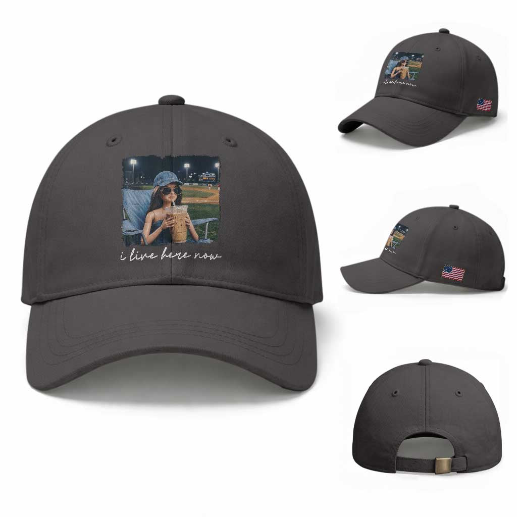 I Live Here Now Funny Doll Face Meme Baseball Lover Baseball Cap Game Day Reaction Sports Fan Gift