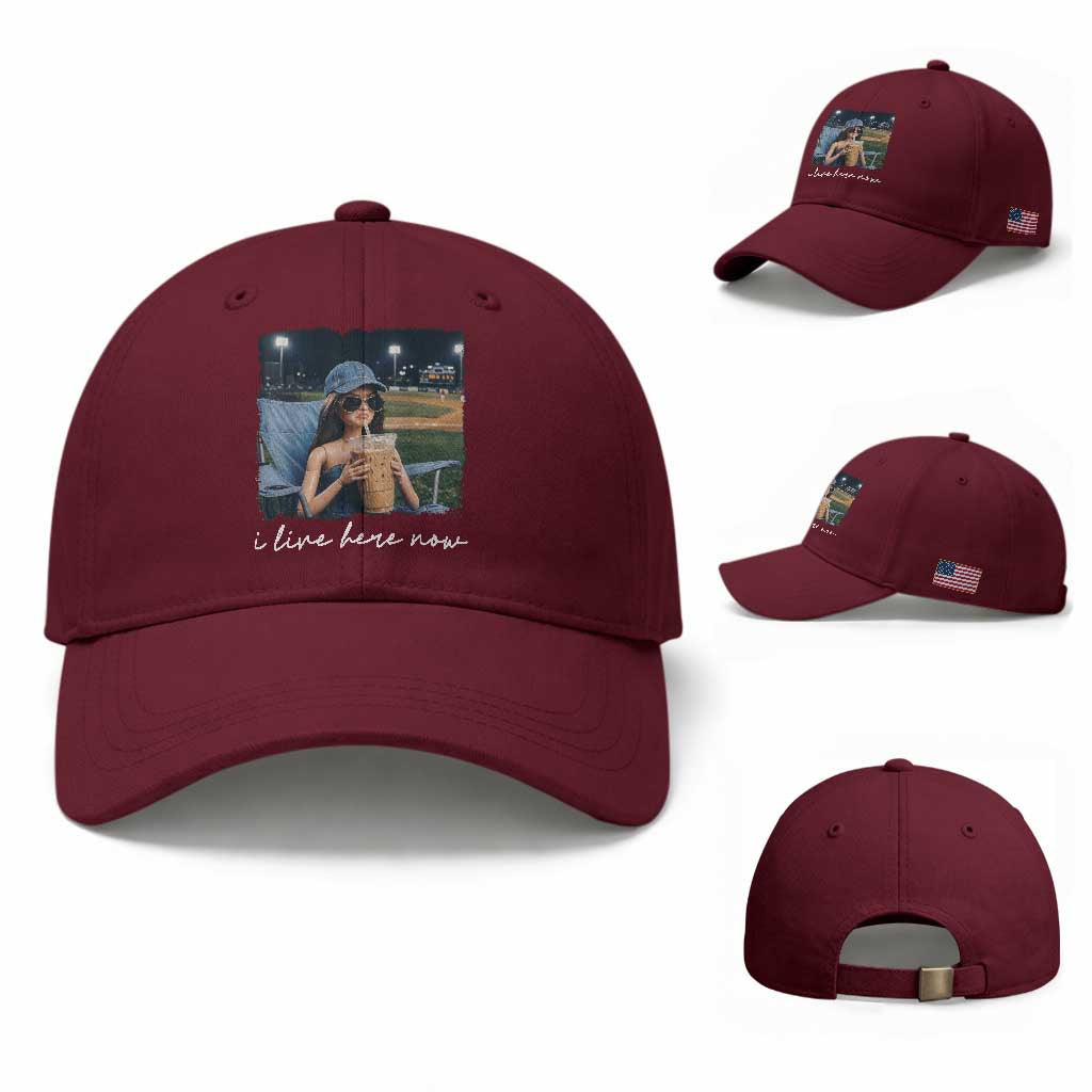 I Live Here Now Funny Doll Face Meme Baseball Lover Baseball Cap Game Day Reaction Sports Fan Gift