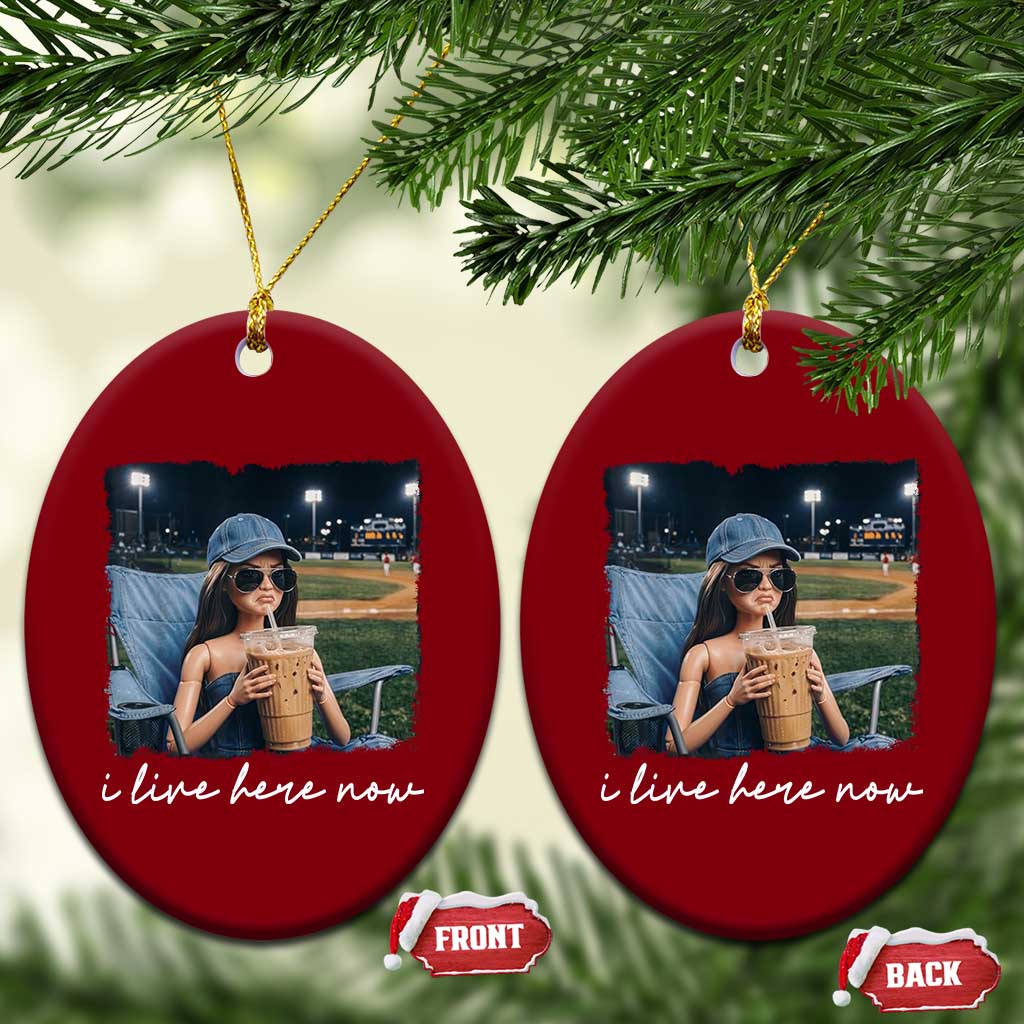 I Live Here Now Funny Doll Face Meme Baseball Lover Ceramic Ornament Game Day Reaction Sports Fan Gift