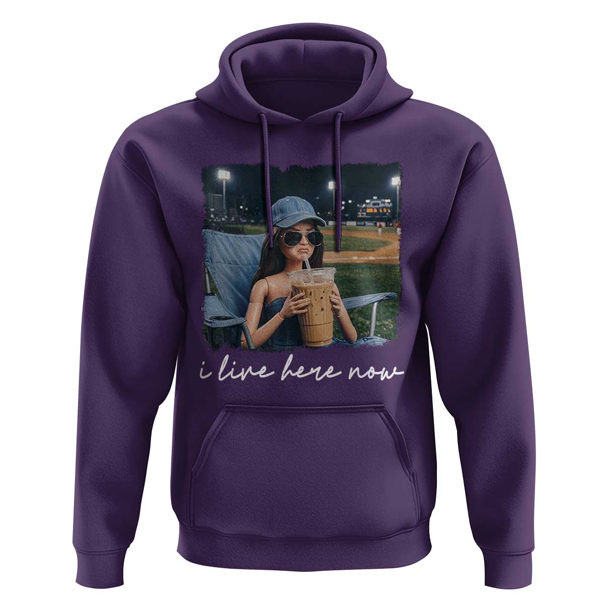 I Live Here Now Funny Doll Face Meme Baseball Lover Hoodie Game Day Reaction Sports Fan Gift