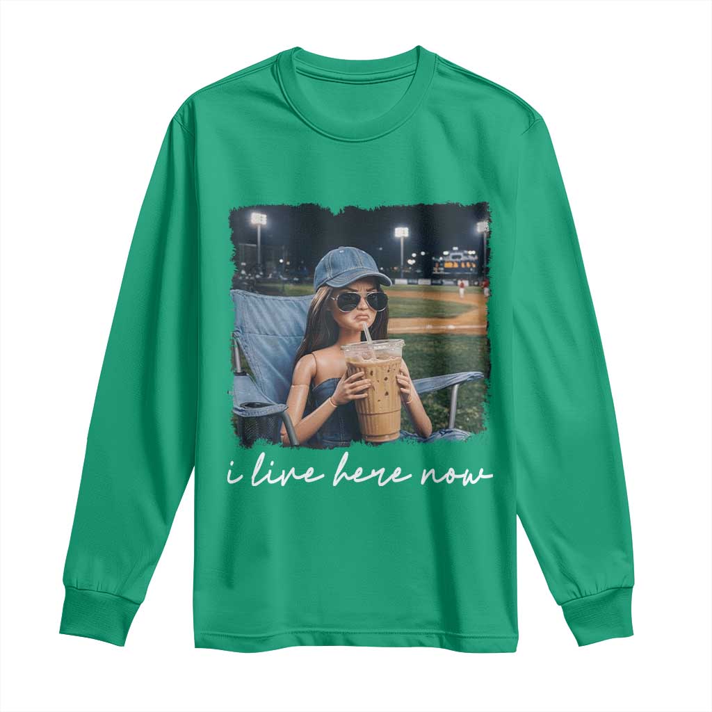 I Live Here Now Funny Doll Face Meme Baseball Lover Long Sleeve Shirt Game Day Reaction Sports Fan Gift
