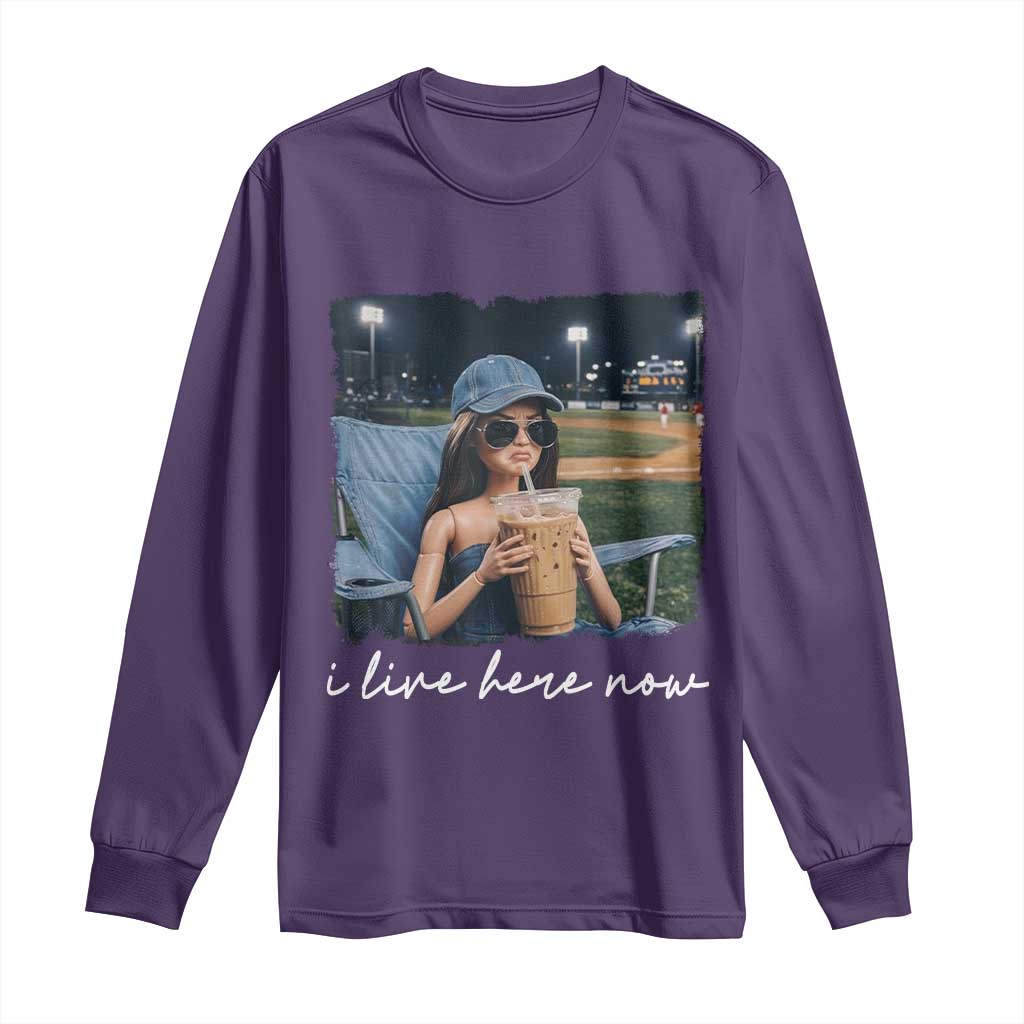 I Live Here Now Funny Doll Face Meme Baseball Lover Long Sleeve Shirt Game Day Reaction Sports Fan Gift