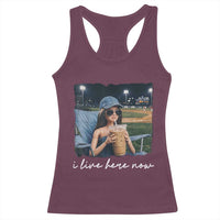 I Live Here Now Funny Doll Face Meme Baseball Lover Racerback Tank Top Game Day Reaction Sports Fan Gift