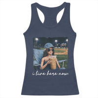I Live Here Now Funny Doll Face Meme Baseball Lover Racerback Tank Top Game Day Reaction Sports Fan Gift