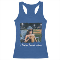 I Live Here Now Funny Doll Face Meme Baseball Lover Racerback Tank Top Game Day Reaction Sports Fan Gift