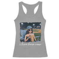 I Live Here Now Funny Doll Face Meme Baseball Lover Racerback Tank Top Game Day Reaction Sports Fan Gift