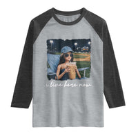 I Live Here Now Funny Doll Face Meme Baseball Lover Raglan Shirt Game Day Reaction Sports Fan Gift
