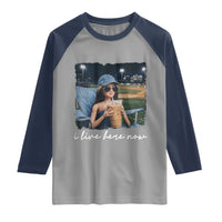I Live Here Now Funny Doll Face Meme Baseball Lover Raglan Shirt Game Day Reaction Sports Fan Gift