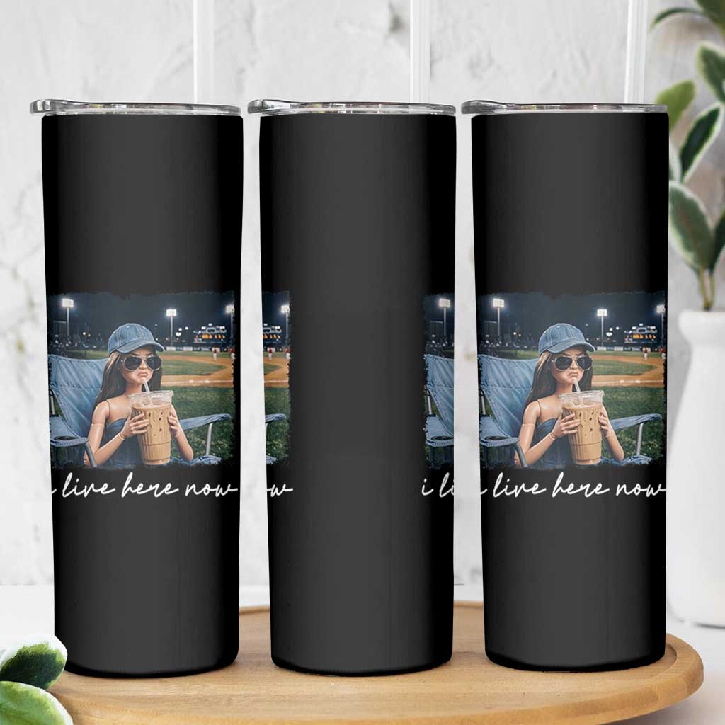 I Live Here Now Funny Doll Face Meme Baseball Lover Skinny Tumbler Game Day Reaction Sports Fan Gift