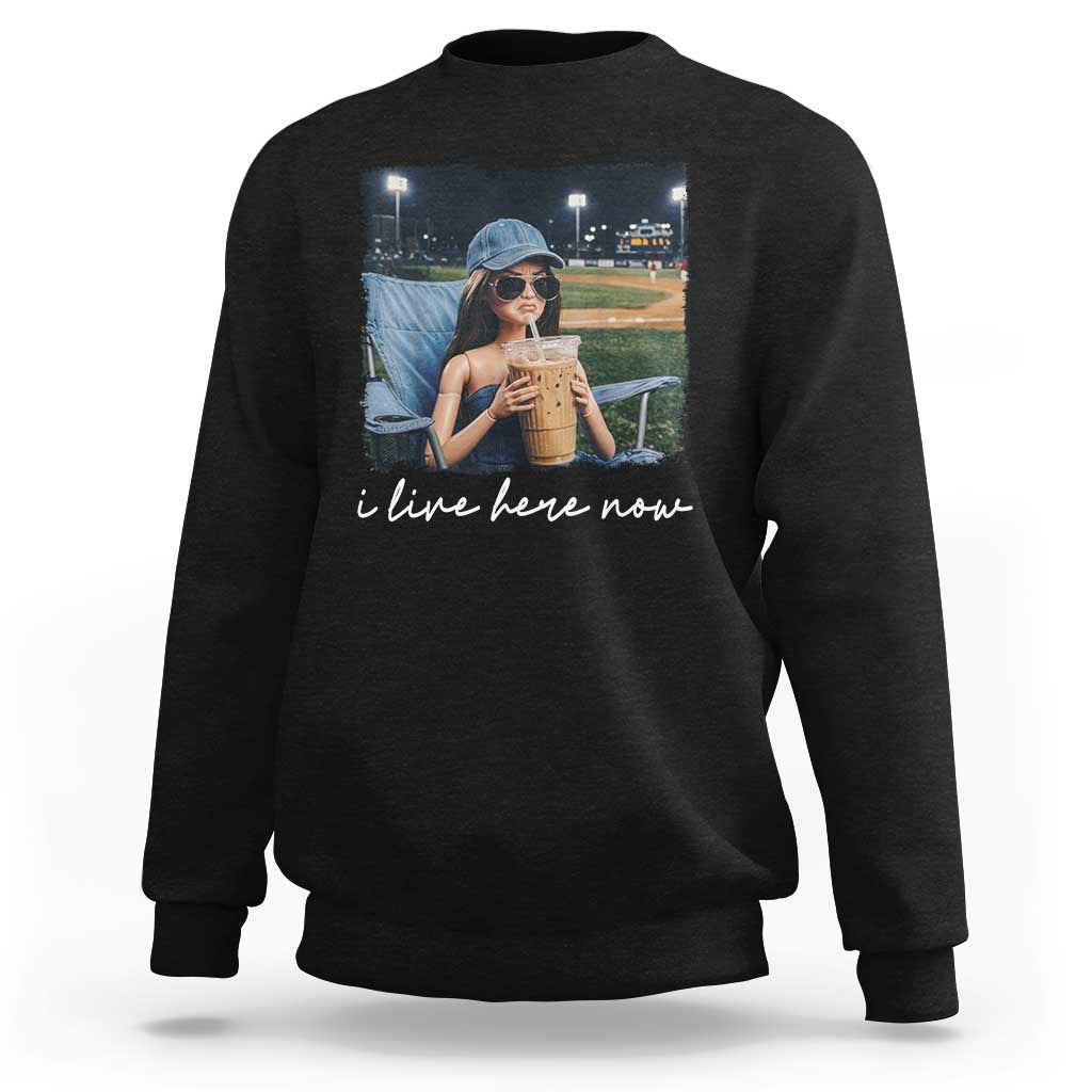 I Live Here Now Funny Doll Face Meme Baseball Lover Sweatshirt Game Day Reaction Sports Fan Gift