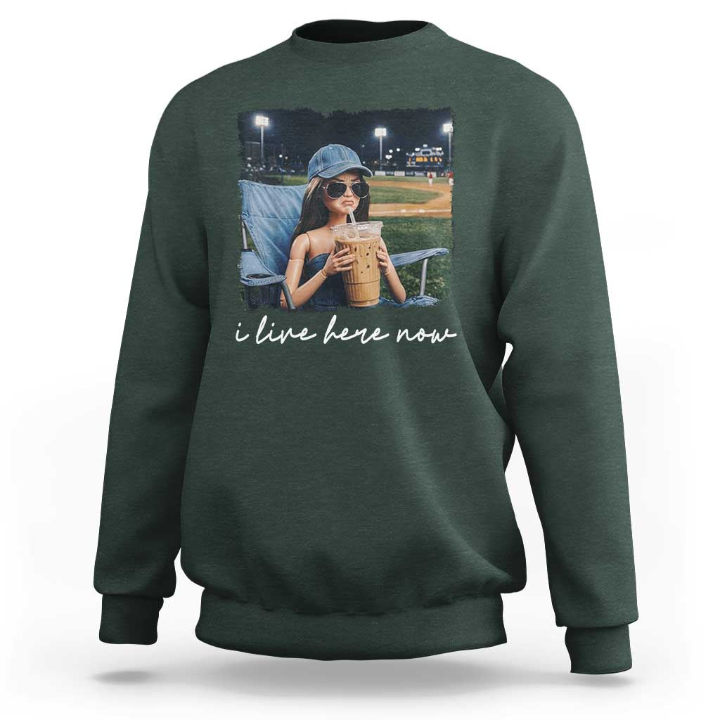 I Live Here Now Funny Doll Face Meme Baseball Lover Sweatshirt Game Day Reaction Sports Fan Gift