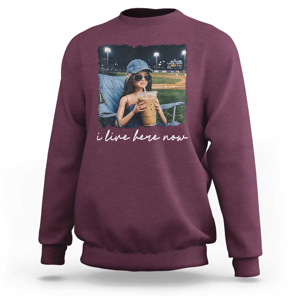 I Live Here Now Funny Doll Face Meme Baseball Lover Sweatshirt Game Day Reaction Sports Fan Gift