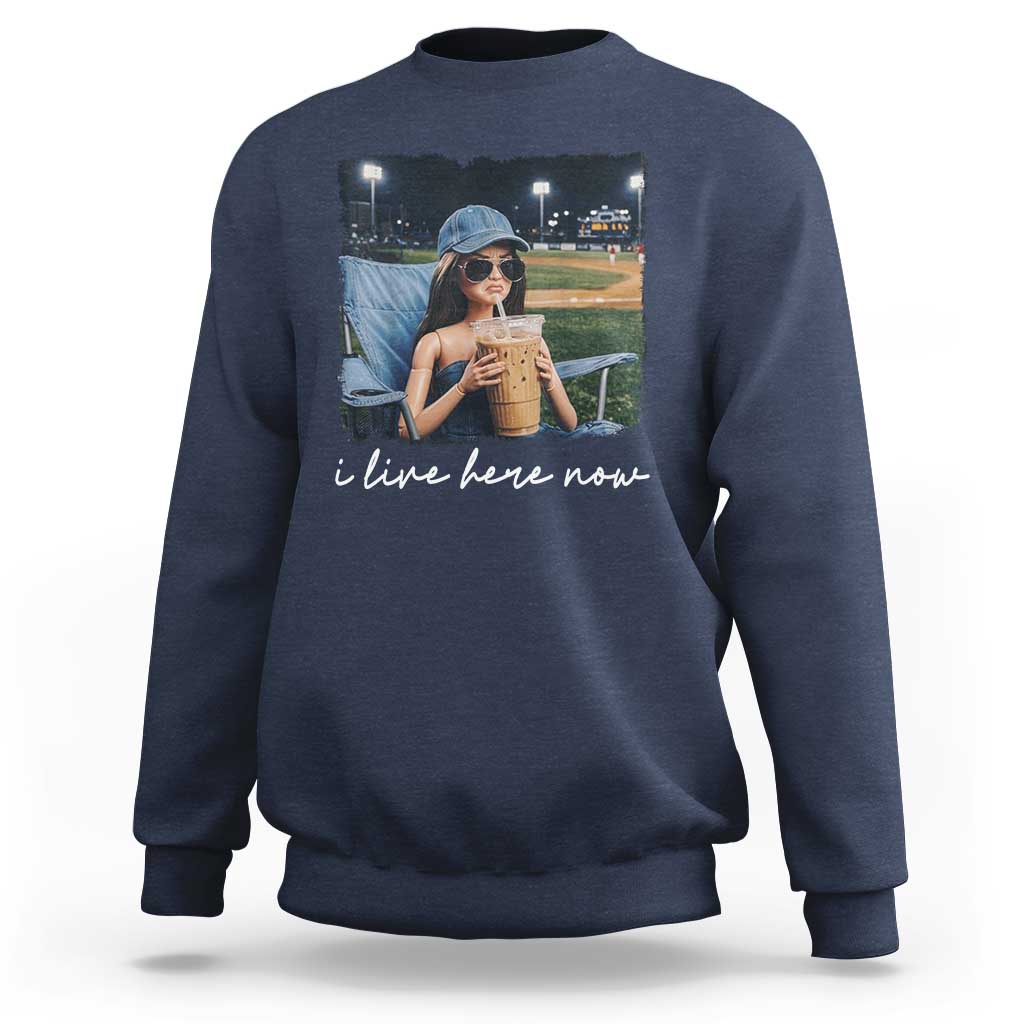 I Live Here Now Funny Doll Face Meme Baseball Lover Sweatshirt Game Day Reaction Sports Fan Gift