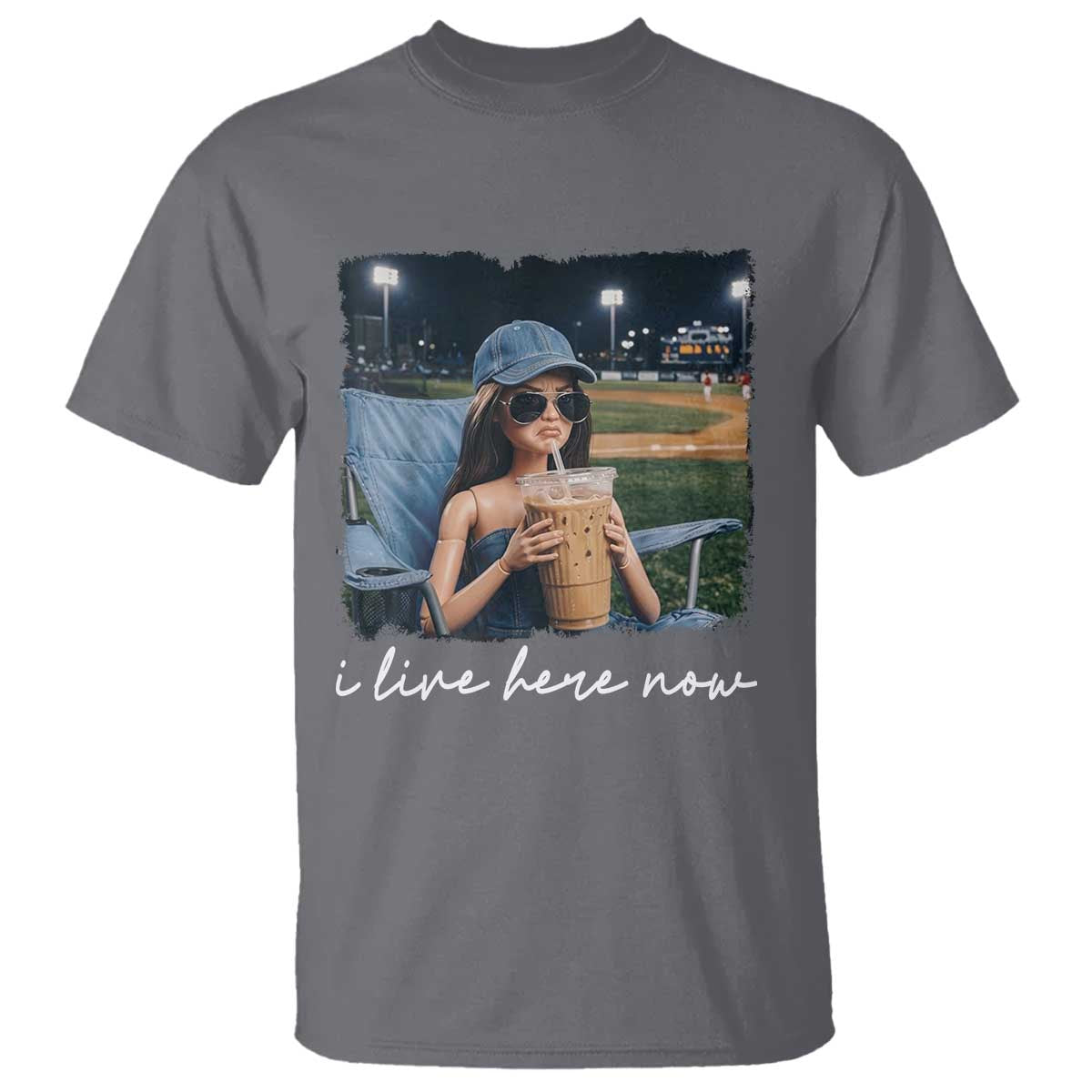 I Live Here Now Funny Doll Face Meme Baseball Lover T Shirt Game Day Reaction Sports Fan Gift