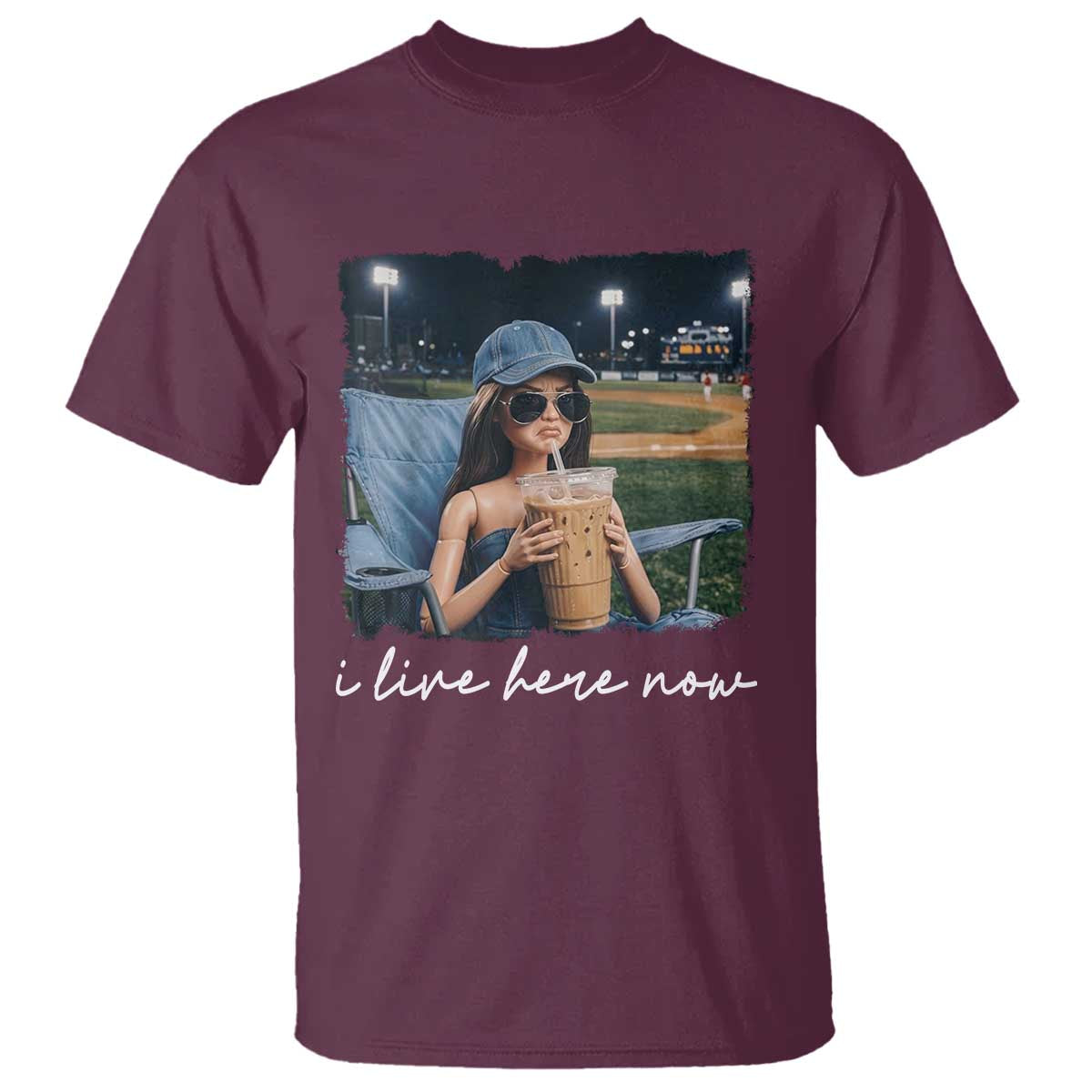 I Live Here Now Funny Doll Face Meme Baseball Lover T Shirt Game Day Reaction Sports Fan Gift