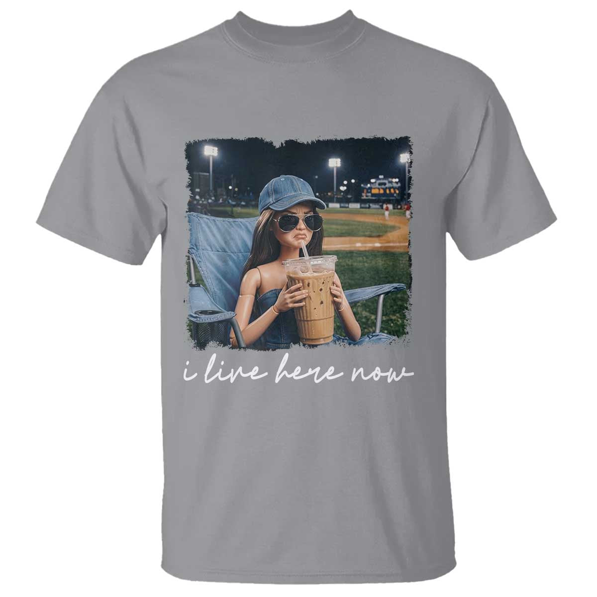 I Live Here Now Funny Doll Face Meme Baseball Lover T Shirt Game Day Reaction Sports Fan Gift