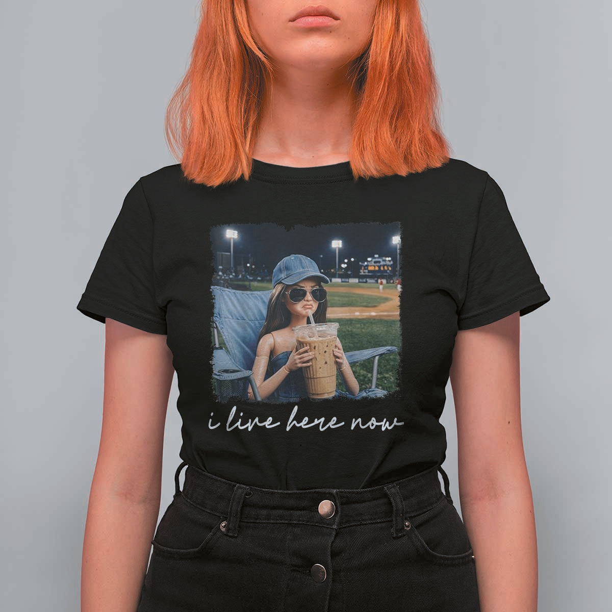 I Live Here Now Funny Doll Face Meme Baseball Lover T Shirt For Women Game Day Reaction Sports Fan Gift