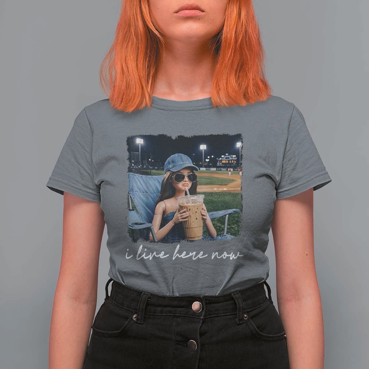 I Live Here Now Funny Doll Face Meme Baseball Lover T Shirt For Women Game Day Reaction Sports Fan Gift