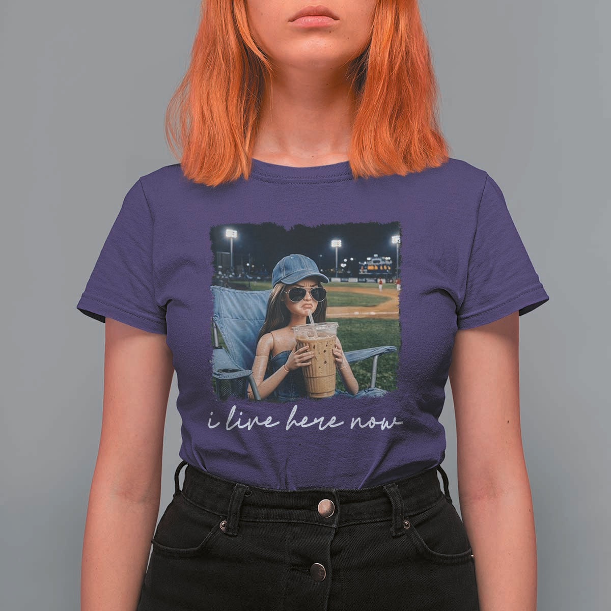 I Live Here Now Funny Doll Face Meme Baseball Lover T Shirt For Women Game Day Reaction Sports Fan Gift