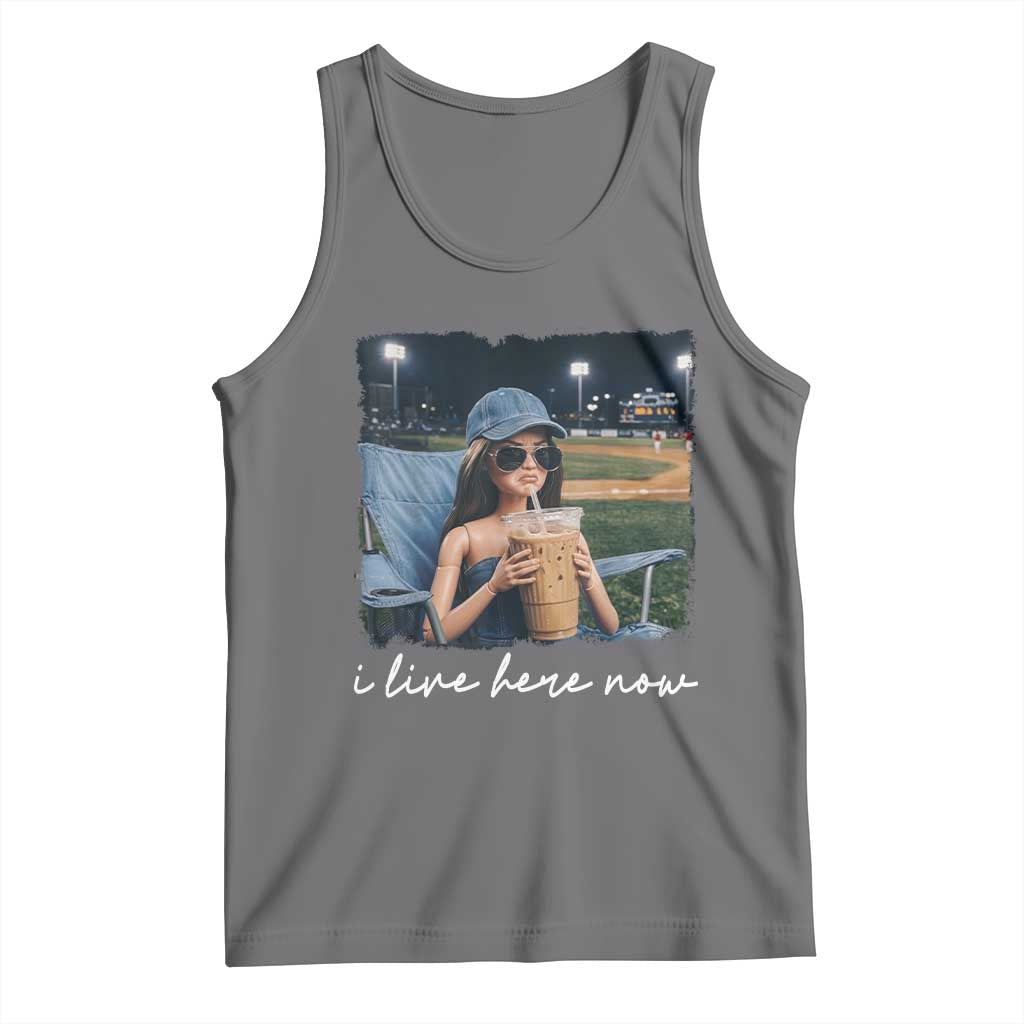I Live Here Now Funny Doll Face Meme Baseball Lover Tank Top Game Day Reaction Sports Fan Gift