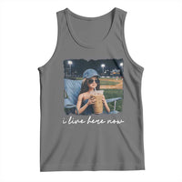 I Live Here Now Funny Doll Face Meme Baseball Lover Tank Top Game Day Reaction Sports Fan Gift