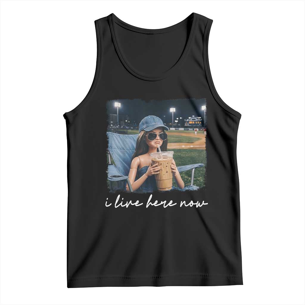 I Live Here Now Funny Doll Face Meme Baseball Lover Tank Top Game Day Reaction Sports Fan Gift