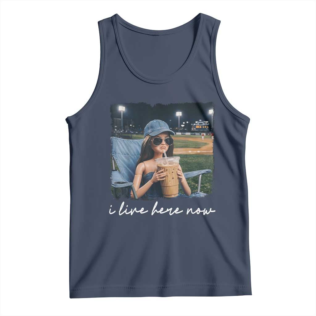 I Live Here Now Funny Doll Face Meme Baseball Lover Tank Top Game Day Reaction Sports Fan Gift