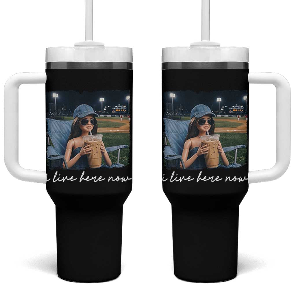 I Live Here Now Funny Doll Face Meme Baseball Lover Tumbler With Handle Game Day Reaction Sports Fan Gift