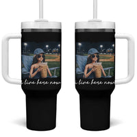 I Live Here Now Funny Doll Face Meme Baseball Lover Tumbler With Handle Game Day Reaction Sports Fan Gift