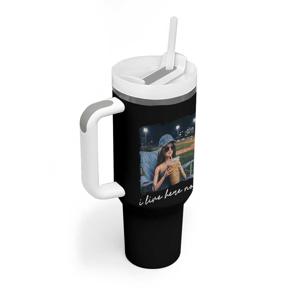 I Live Here Now Funny Doll Face Meme Baseball Lover Tumbler With Handle Game Day Reaction Sports Fan Gift