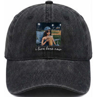 I Live Here Now Funny Doll Face Meme Baseball Lover Washed Cotton Baseball Cap Game Day Reaction Sports Fan Gift