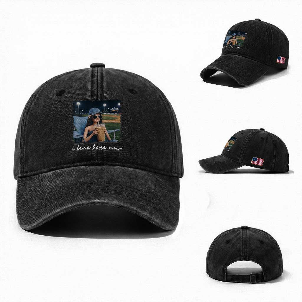 I Live Here Now Funny Doll Face Meme Baseball Lover Washed Cotton Baseball Cap Game Day Reaction Sports Fan Gift