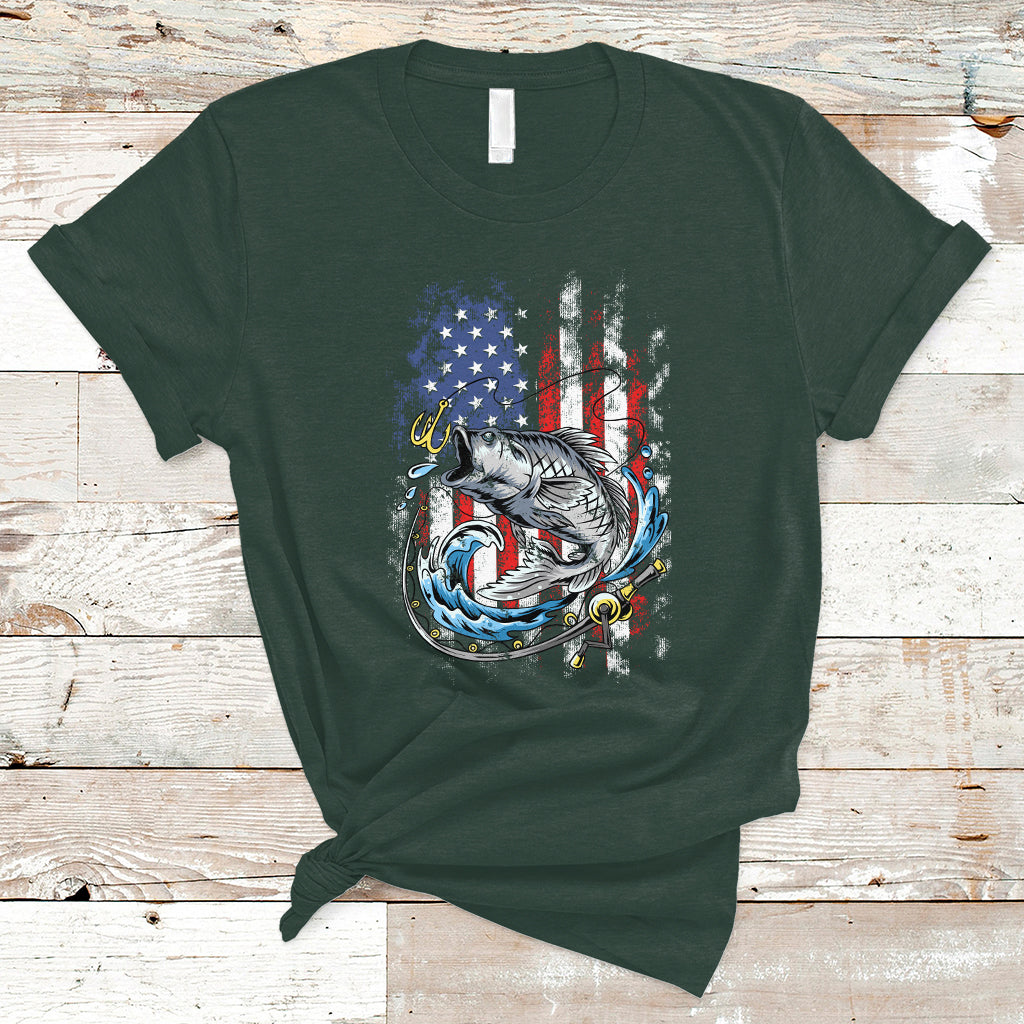 Funny Fishing T Shirt Fishing American Flag Vintage USA Bass Fisherman Gift - Wonder Print Shop