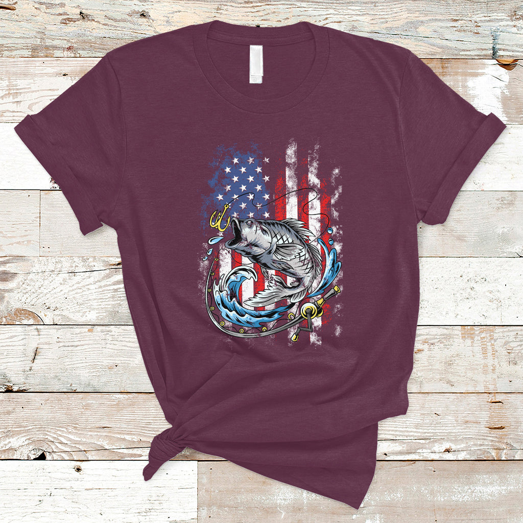 Funny Fishing T Shirt Fishing American Flag Vintage USA Bass Fisherman Gift - Wonder Print Shop