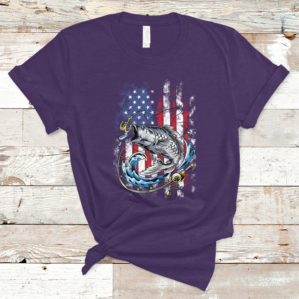 Funny Fishing T Shirt Fishing American Flag Vintage USA Bass Fisherman Gift - Wonder Print Shop