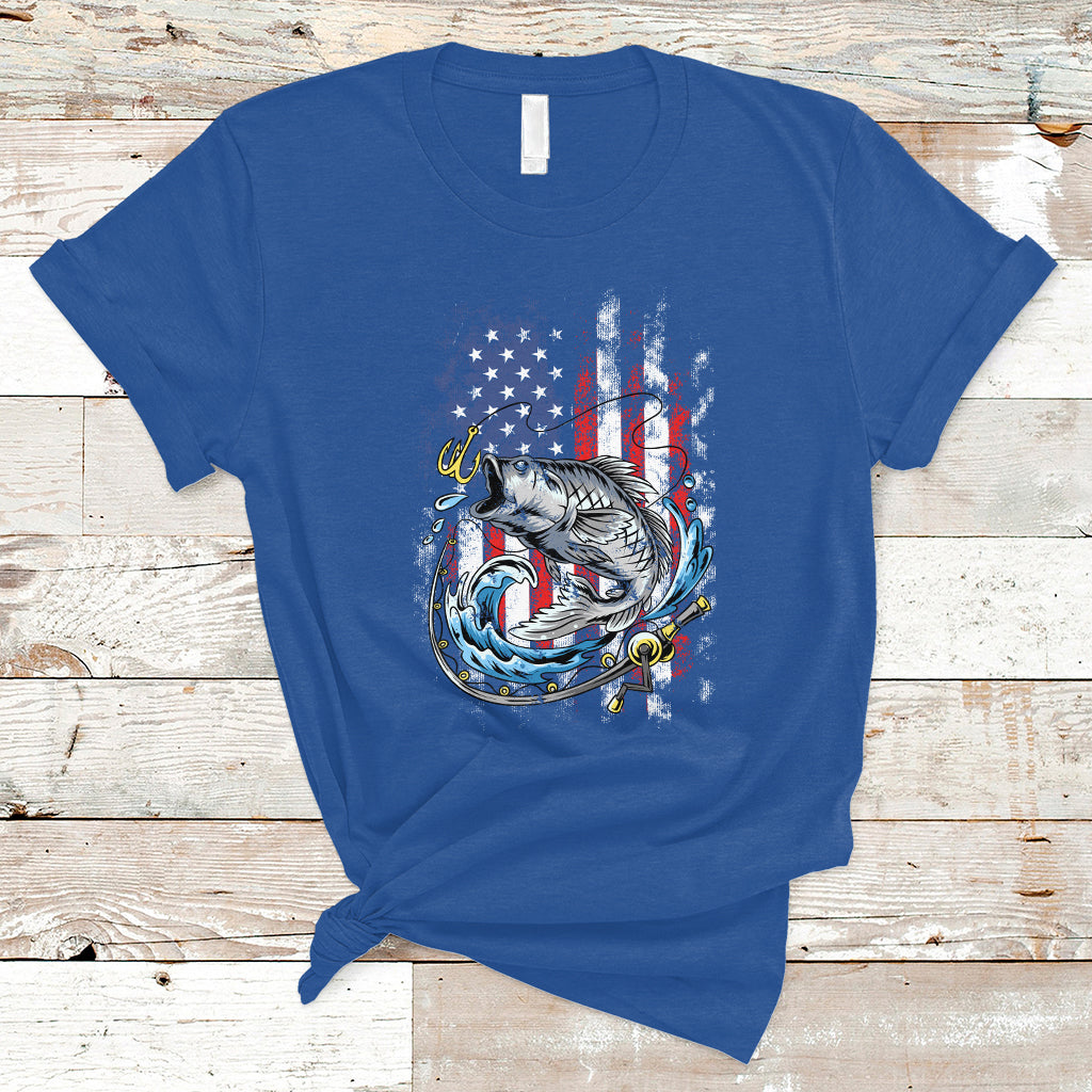 Funny Fishing T Shirt Fishing American Flag Vintage USA Bass Fisherman Gift - Wonder Print Shop