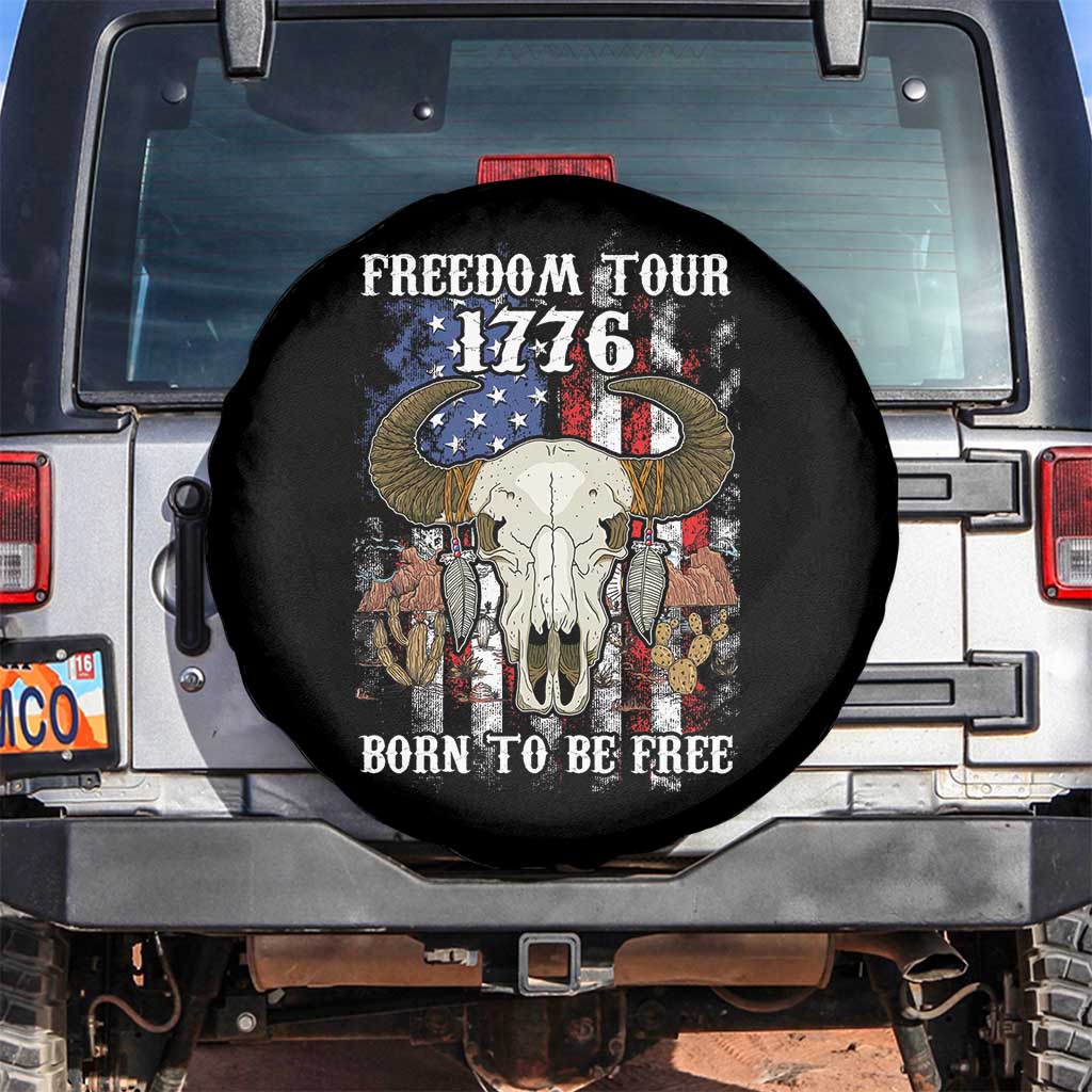 Freedom Tour 1776 Western Spare Tire Cover Born To Be Free Buffalo Skull 4th of July Patriot - Wonder Print Shop